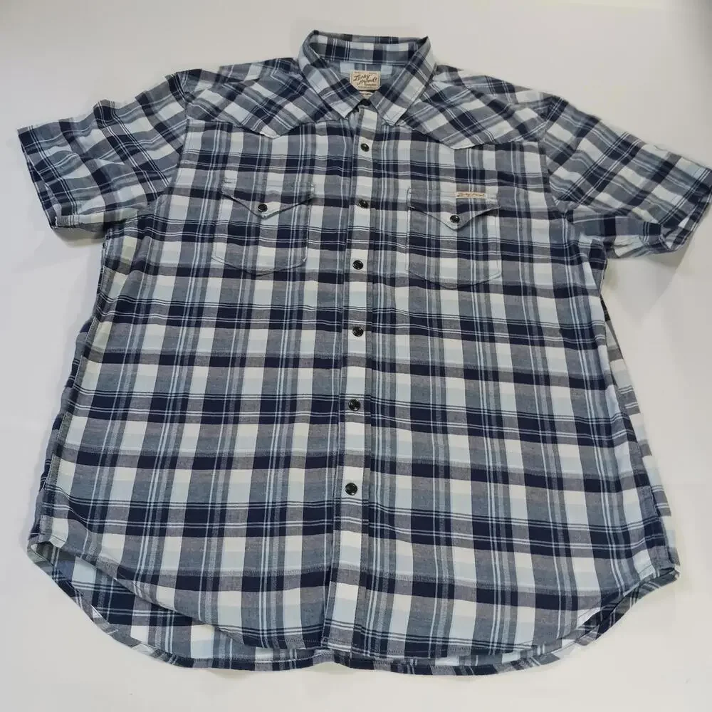 Lucky Brand Sportswear Men's Western Pearl Snap Button Up Blue Plaid Shirt Sz L - Picture 9 of 16
